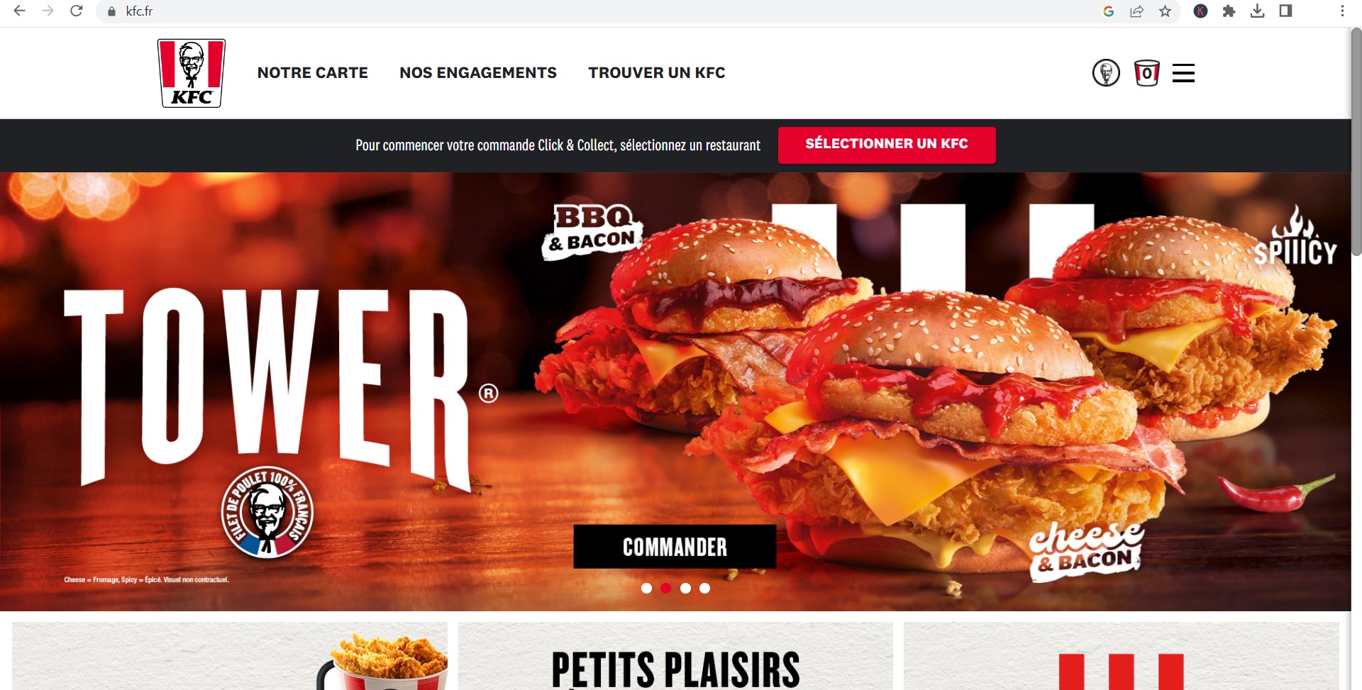 KFC menu, KFC carte, cobette KFC