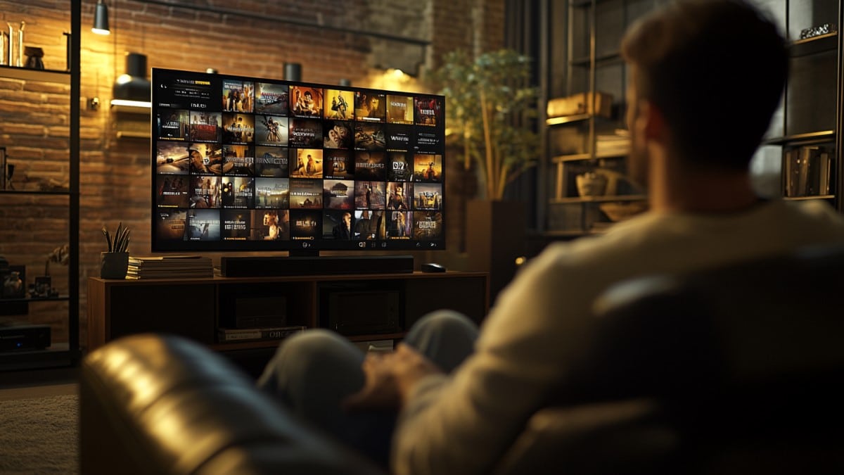 Homme regardant une télévision