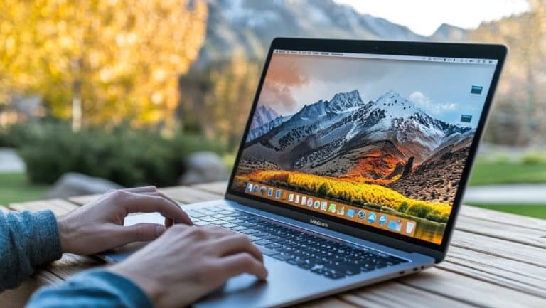 Travail sur MacBook en plein air