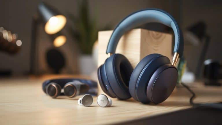 Casque et écouteurs sur bureau