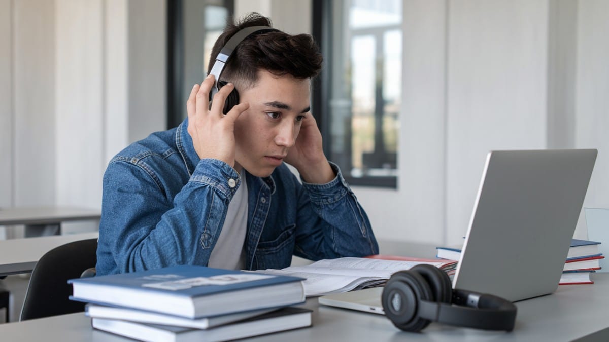 Étudiant étudiant avec casque