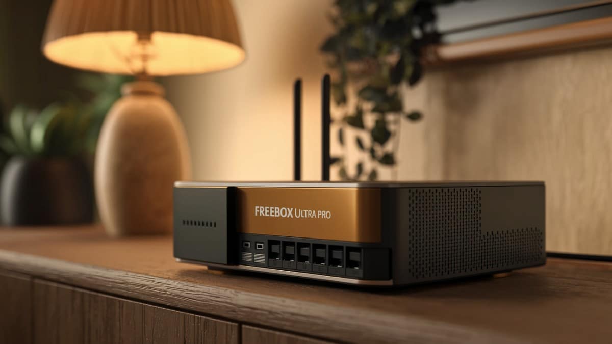 Modem Freebox posé sur meuble