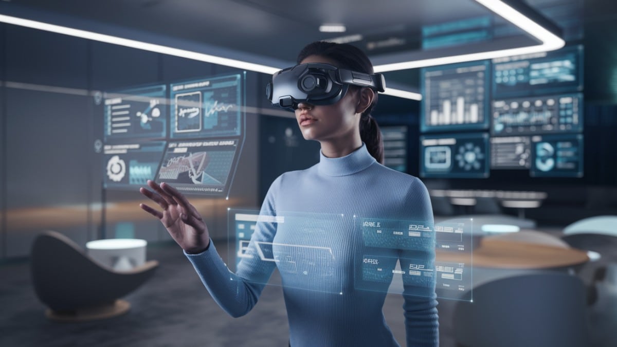 Femme utilisant réalité virtuelle