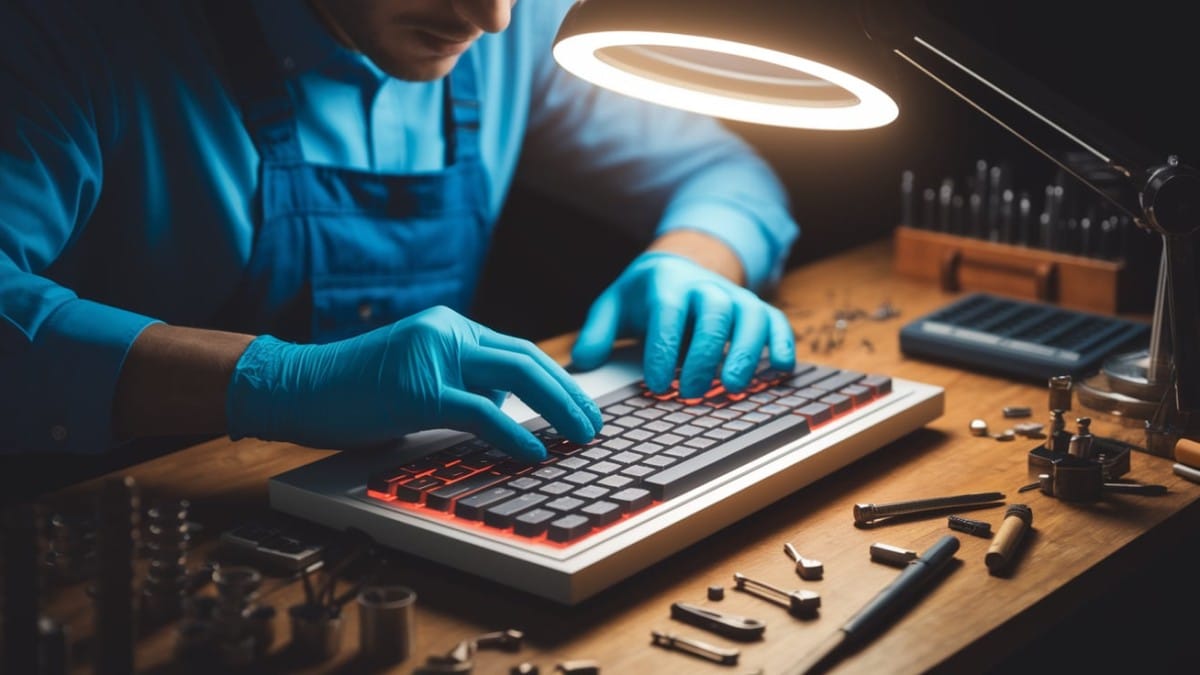 Technicien réparant un clavier