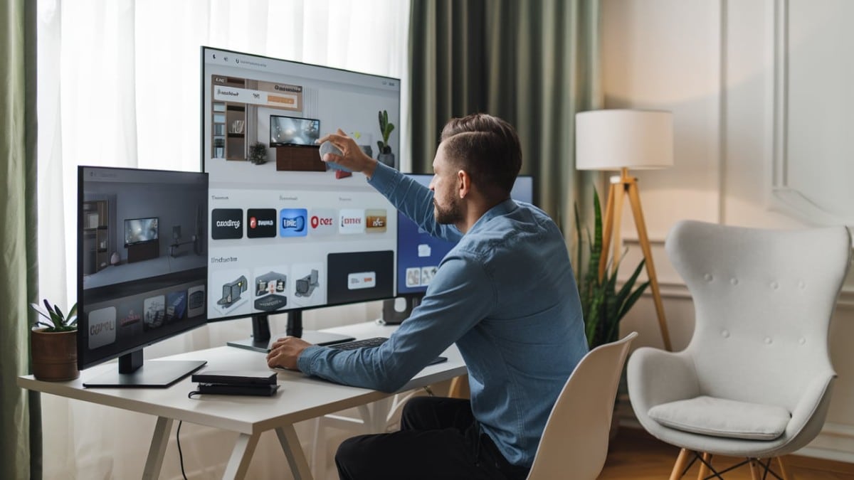 Homme travaillant sur écran