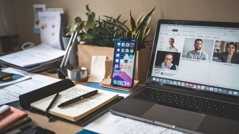 Bureau avec visioconférence active