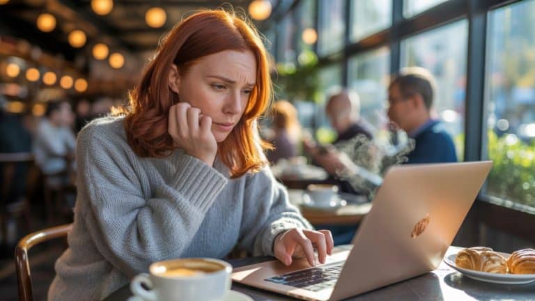 Femme préoccupée avec ordinateur