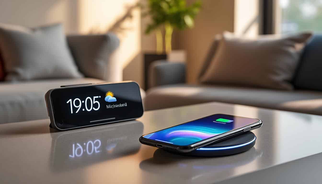 découvrez l'horloge intelligente de lenovo avec chargeur sans fil intégré : un appareil moderne et pratique pour organiser votre quotidien, recharger vos appareils et profiter de fonctionnalités connectées dans votre chambre ou bureau.