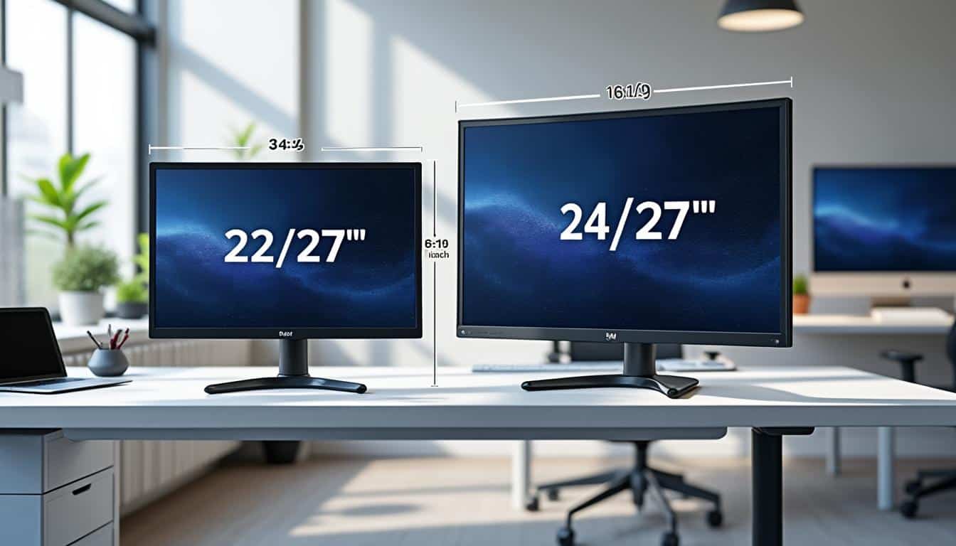 découvrez les différences de dimensions entre un écran 22 pouces et un écran 24 ou 27 pouces : largeur, hauteur et ratio expliqués pour mieux choisir votre moniteur.